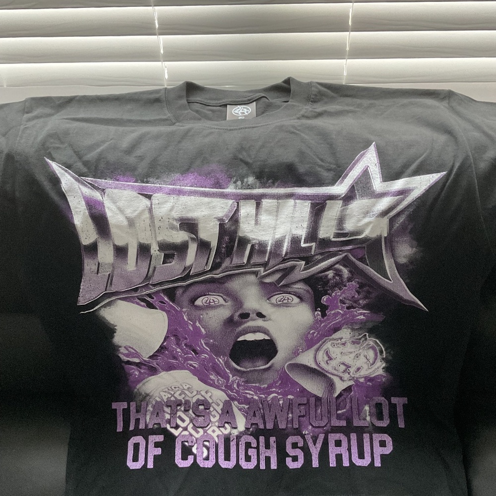 That’s A Awful Lot of Cough Syrup Graphic T-Shirt Black Purple Size XL Men's